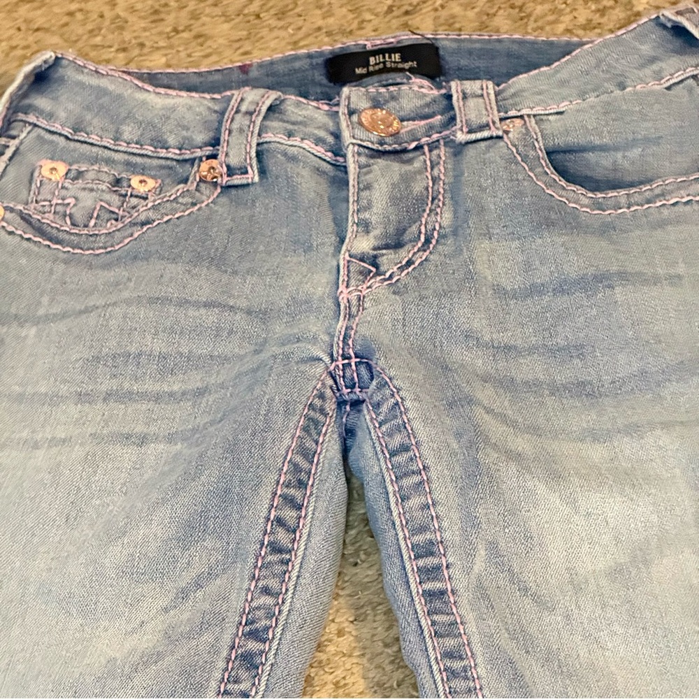 NWOT True Religion Billie Super T Pink Stitch Straight Jeans - Size 24 - Picture 5 of 10